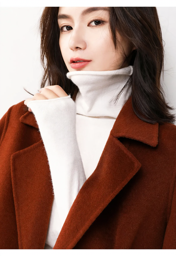 Short roll-neck knit sweater made of wool blend