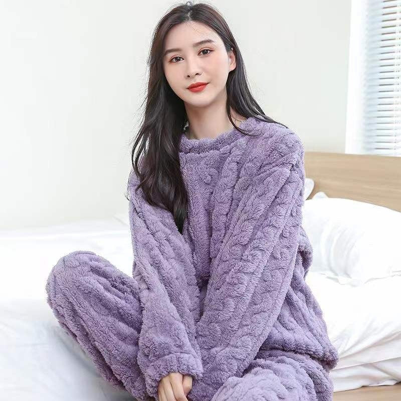 Warmer coral fleece pajamas, long-sleeved, printed