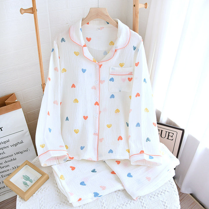Women's cotton pajamas with heart pattern
