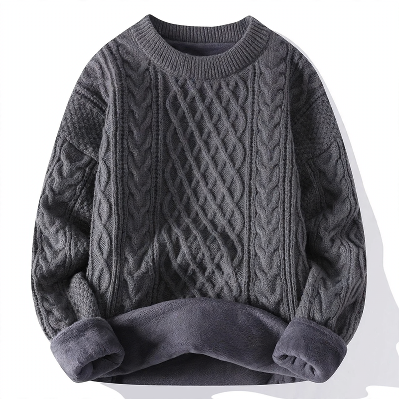 Padded knit sweater with cable pattern
