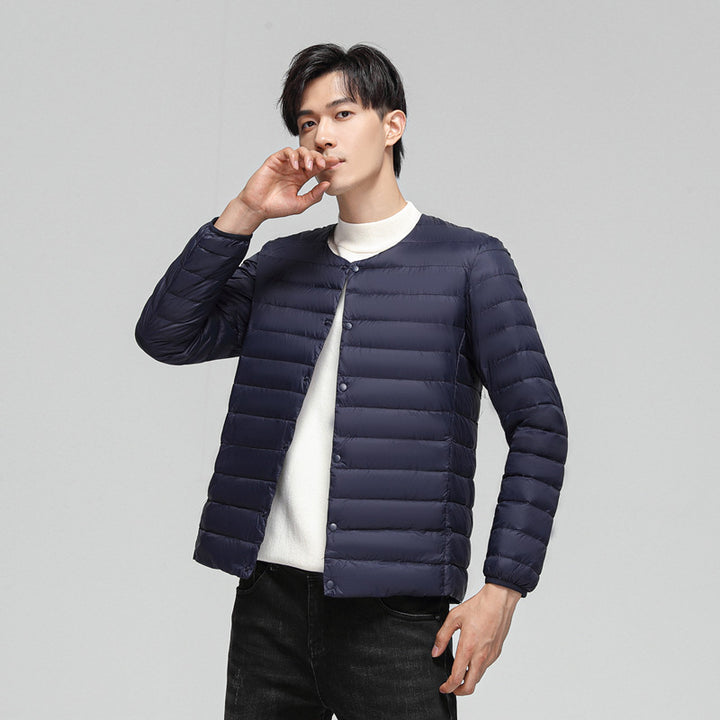 Light men's down jacket, round neck