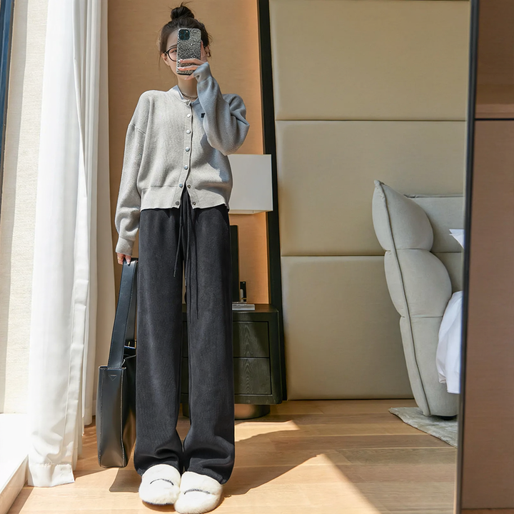 Chenille wide pants with straight cut