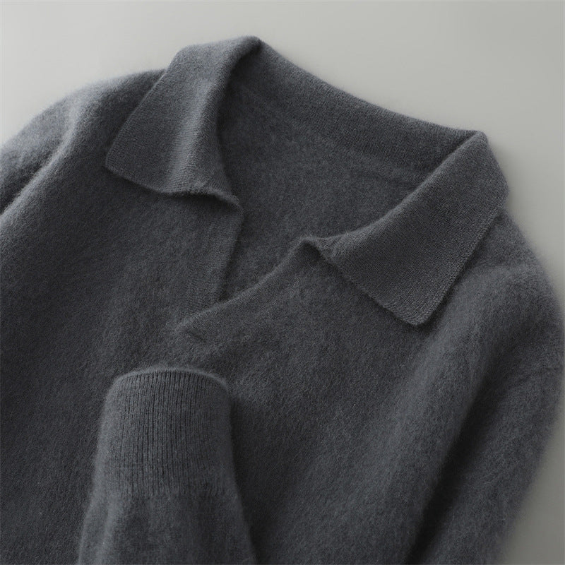 Men's Wool Sweater, Polo Collar, Solid Color