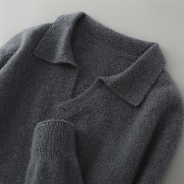 Men's Wool Sweater, Polo Collar, Solid Color