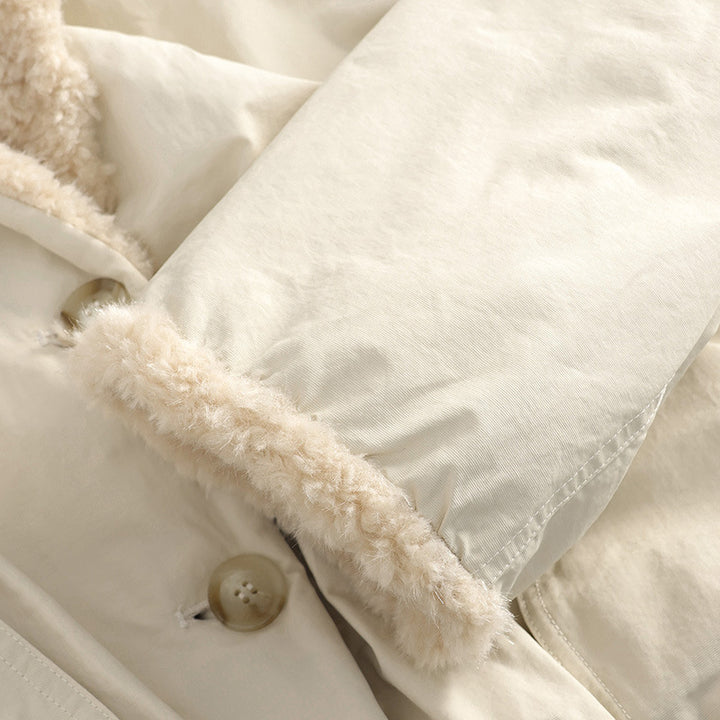 Women's winter jacket with lapels, lambskin look, lined