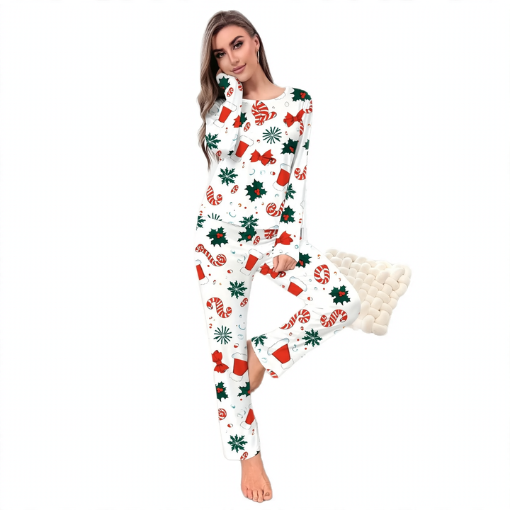 Women’s Pajama Set, Long Sleeve, Christmas Motif, Round Neck
