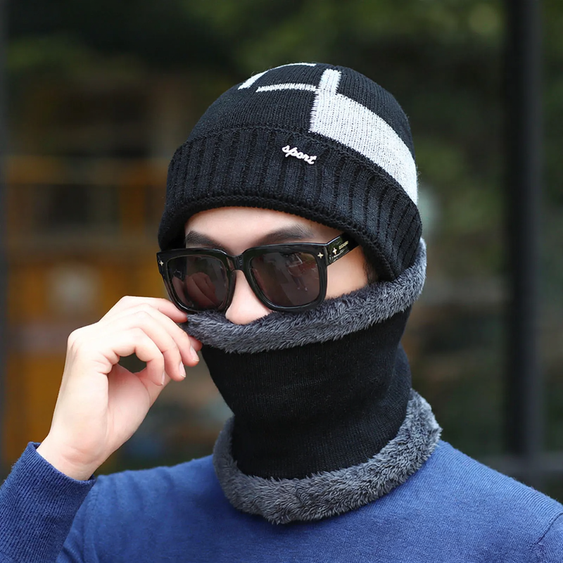 Men's Knit Beanie and Scarf Set, Lined, Warm