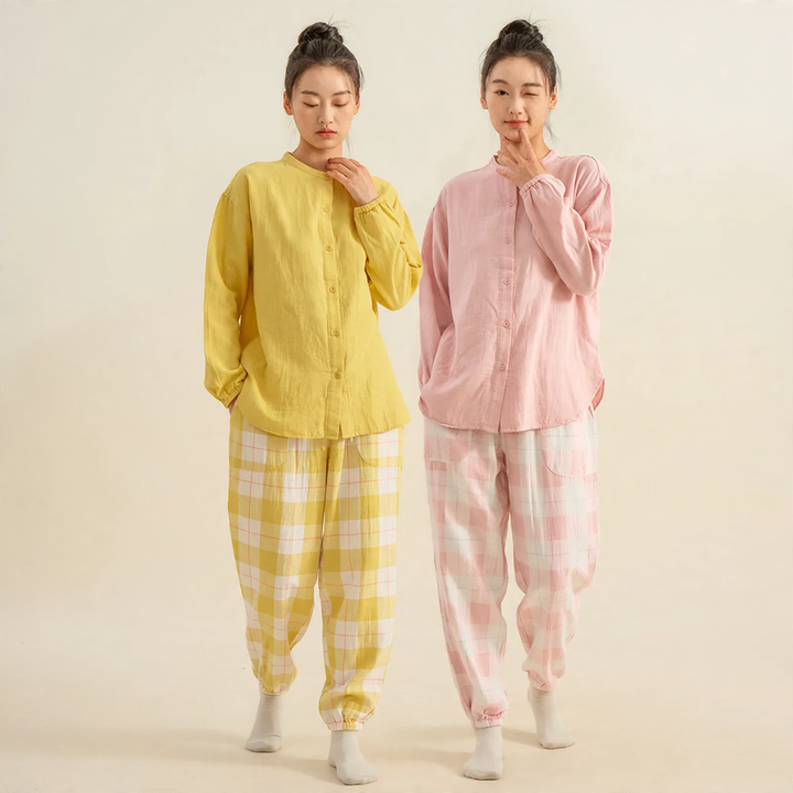 Double-layer cotton gauze pajama set for couples