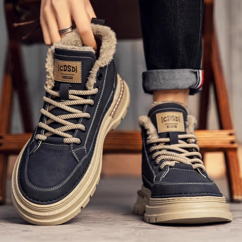 Padded men's boots, high-top, synthetic PU, winter