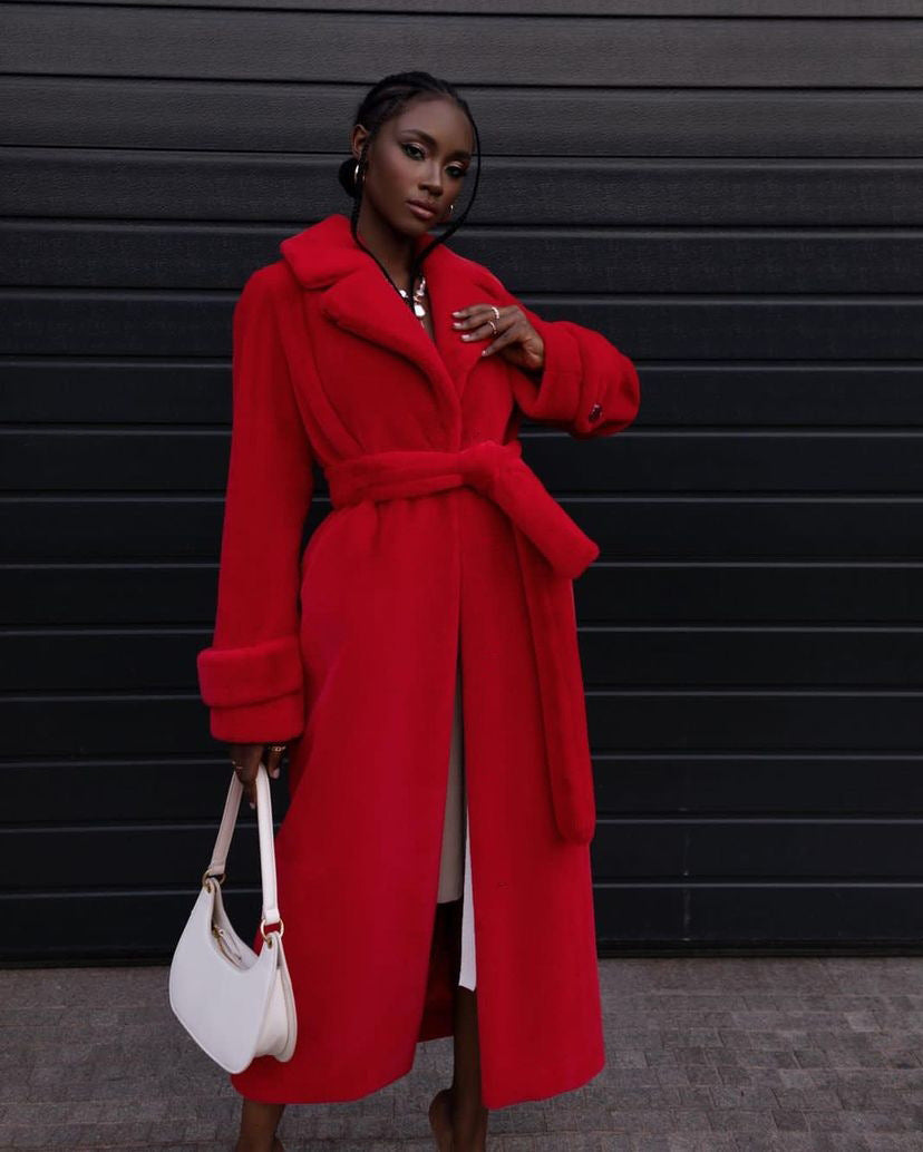 Long faux fur coat, knee-length