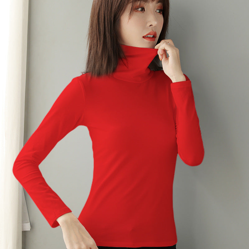 Women's Long Sleeve Base Layer Shirt, Cotton, Stand Collar, Fitted
