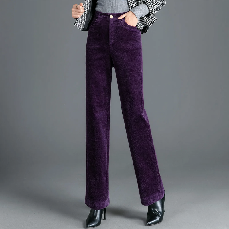 Padded corduroy trousers for women, high-cut, straight fit