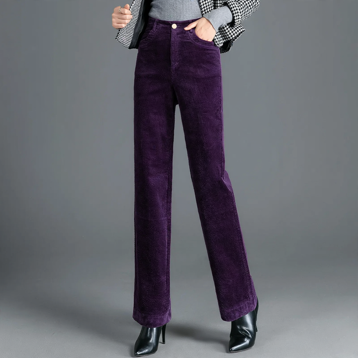Padded corduroy trousers for women, high-cut, straight fit