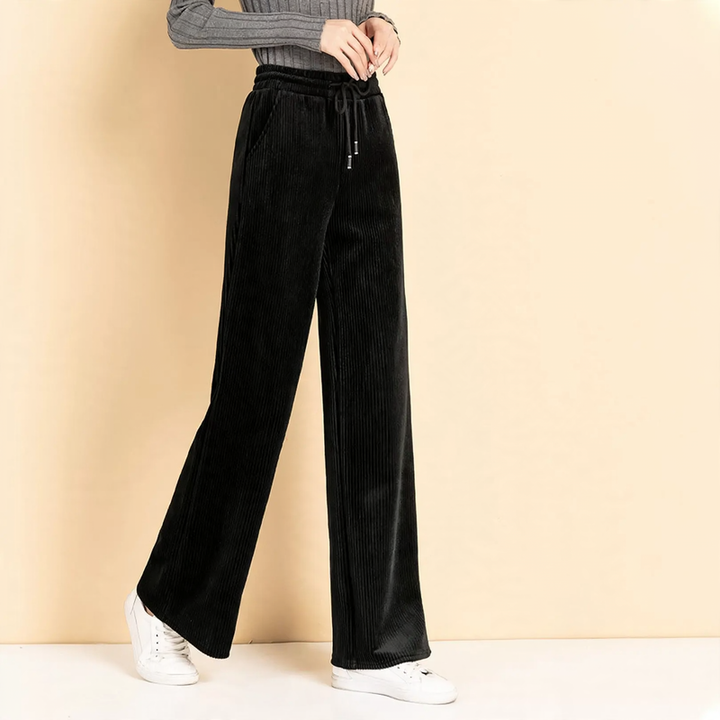 Ladies' corduroy pants with high waistband and wide leg