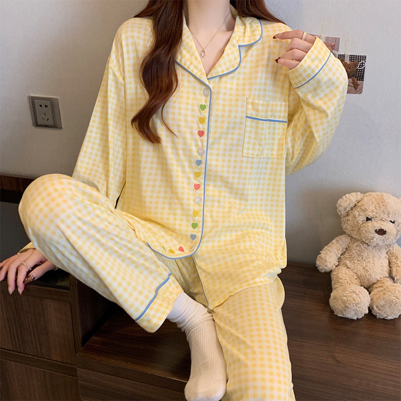 Women's Pajama Set, long-sleeved with heart pattern