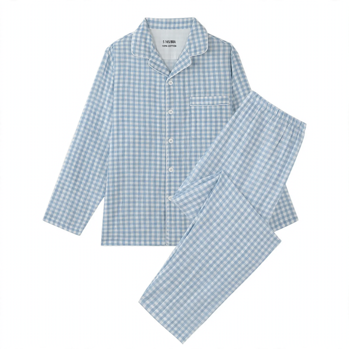 House suit, cotton, double-layered muslin, check pattern