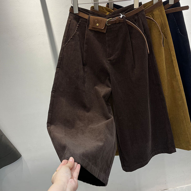 Women's corduroy pants, knee-length, with belt pocket