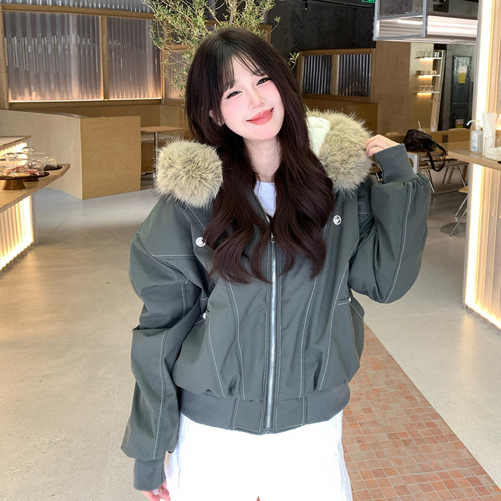Women's winter jacket, padded, short, with fur collar