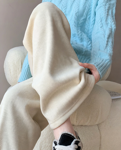 Padded cord wide pants with lamb fleece imitation