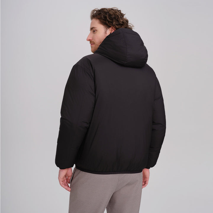 Men's down jacket, short, with hood, white duck down lining