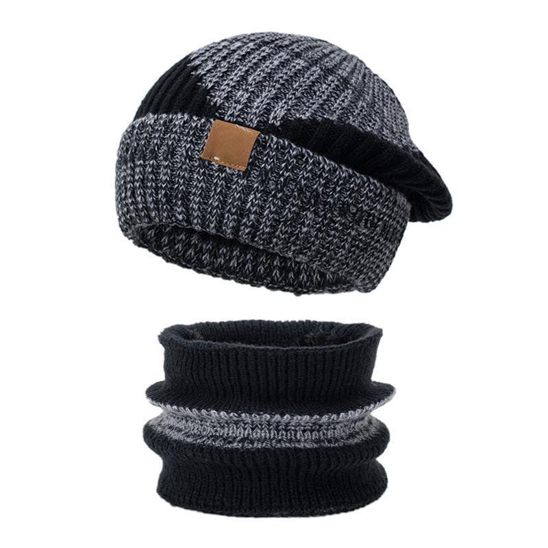Women's Knit Beanie and Scarf Set, Lined, Two-Tone