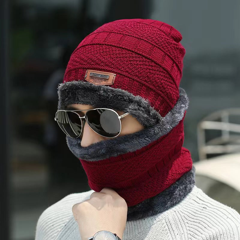 Winter Set: Padded knitted hat with ear protection and scarf