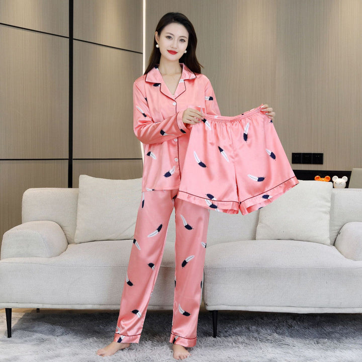 Elegant 3-piece ice silk house suit set for women