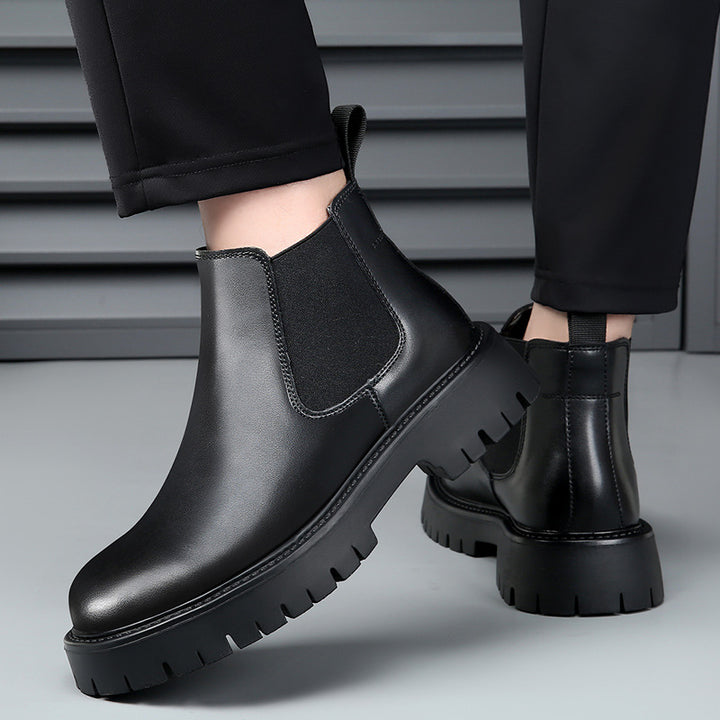Men's leather boots, lined, slip-resistant, business style