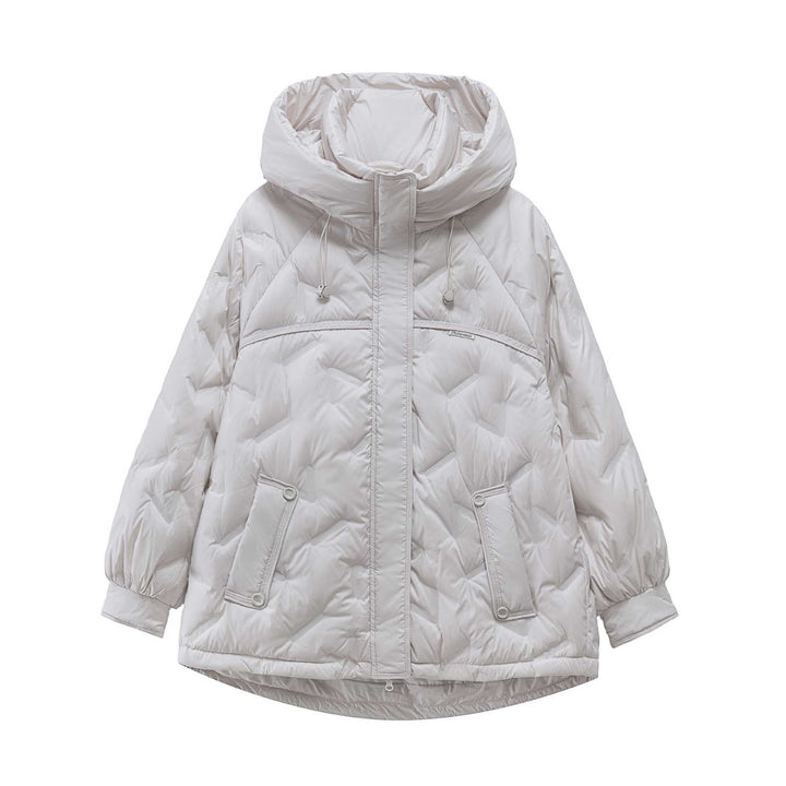 Down jacket with hood, mid-length, for women