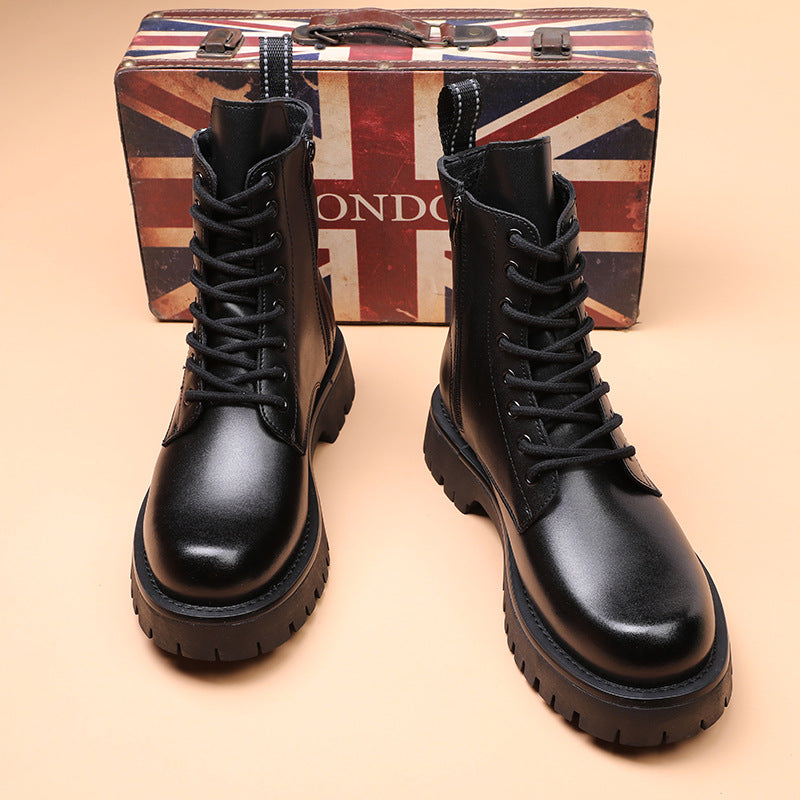 Padded men's leather boots, mid-high shaft