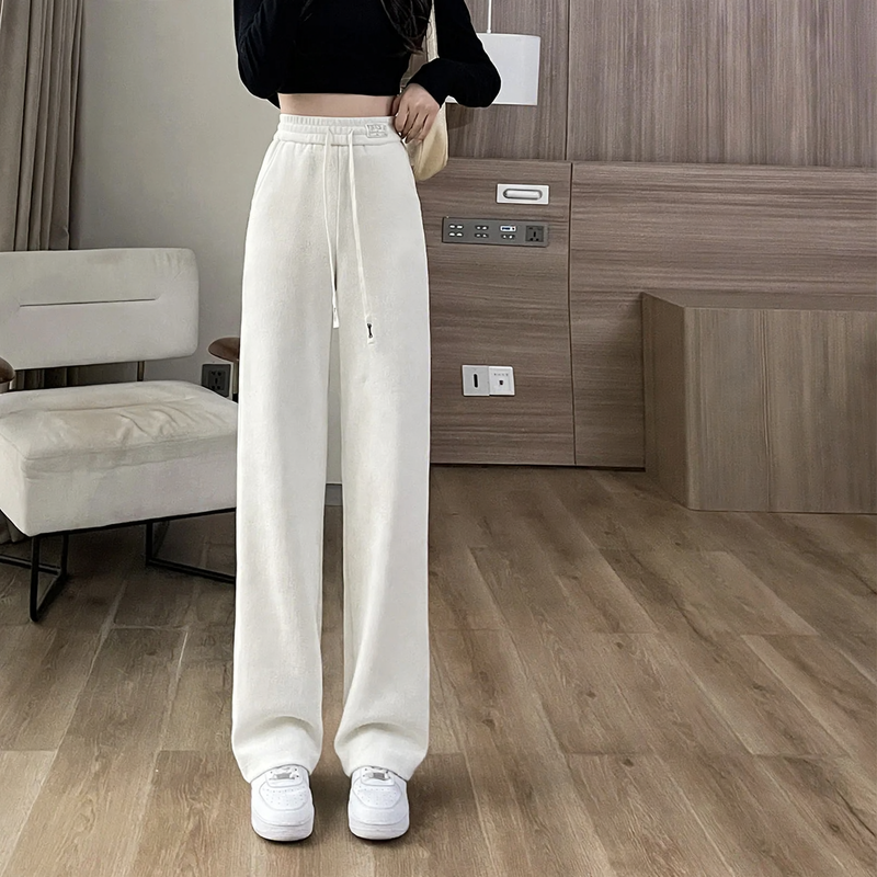 Padded corduroy leisure pants with high waist