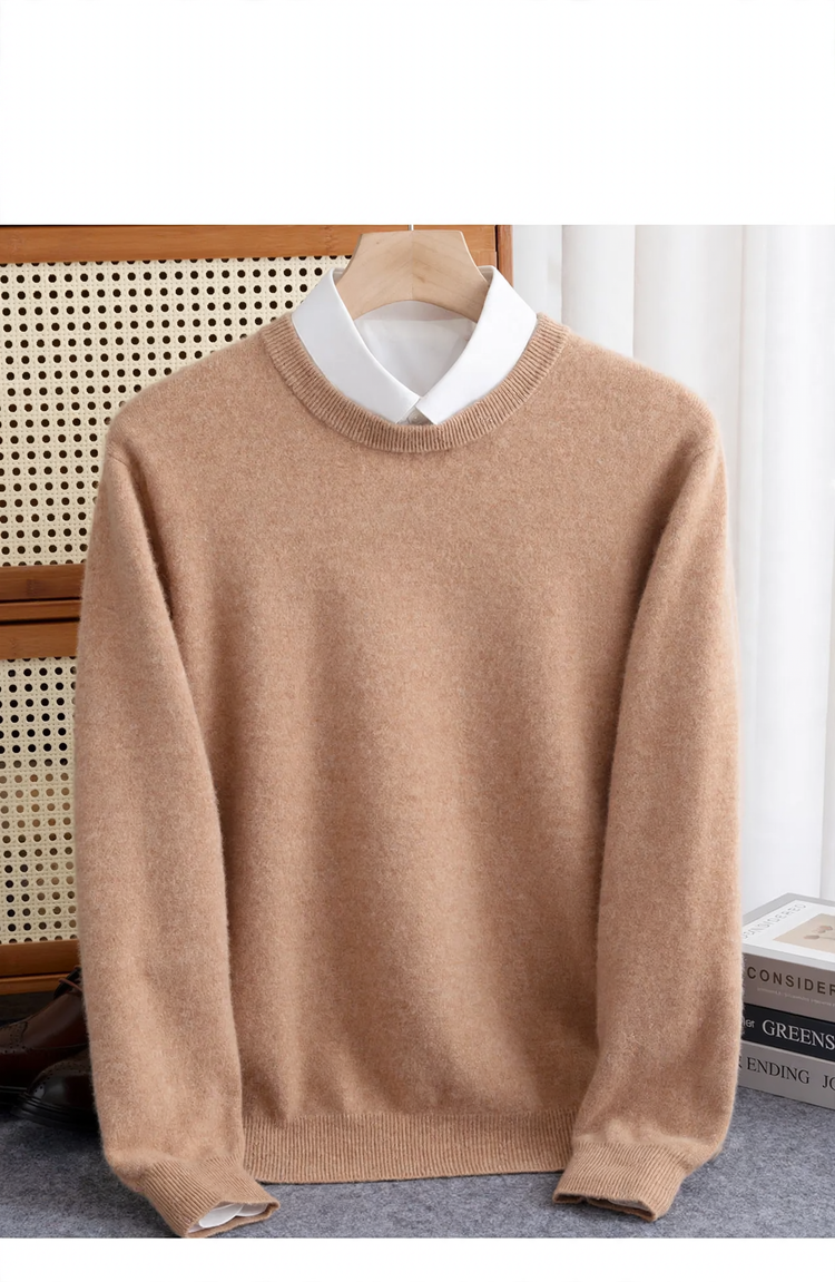 Men's wool pullover, crew neck, loose fit, 100% wool