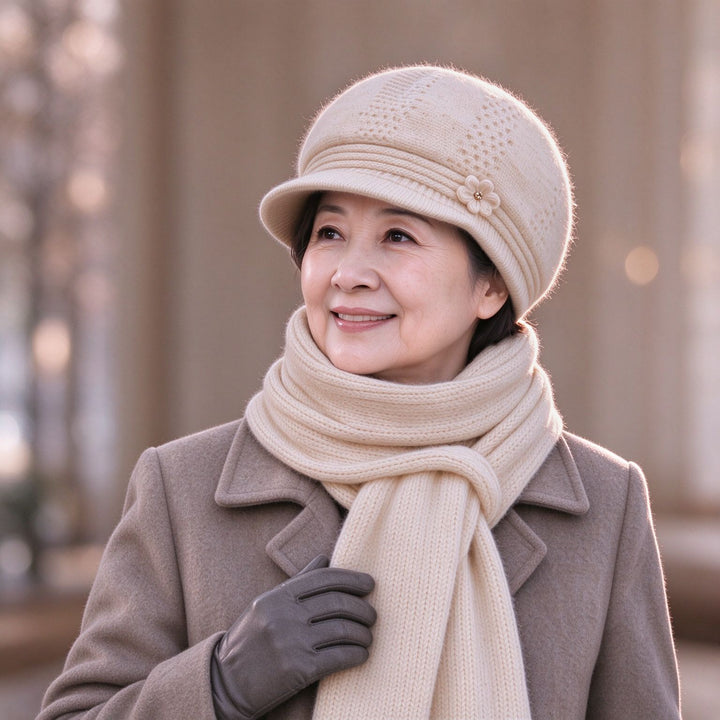 Winter knit set for women: hat and scarf with ear protection