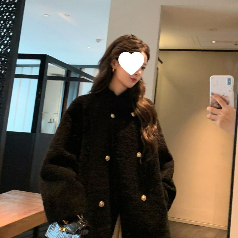 Long Lamb Fleece Coat for Women, Faux Fur Look