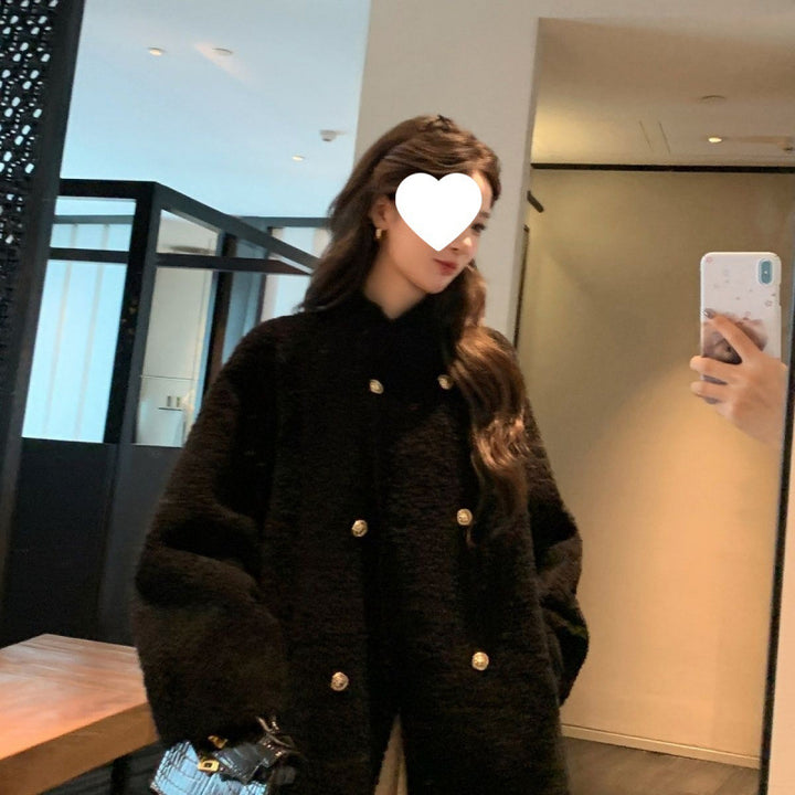 Long Lamb Fleece Coat for Women, Faux Fur Look
