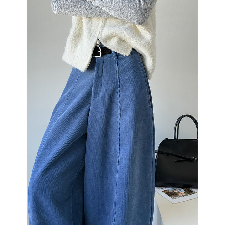 Padded cord wide trousers in retro style