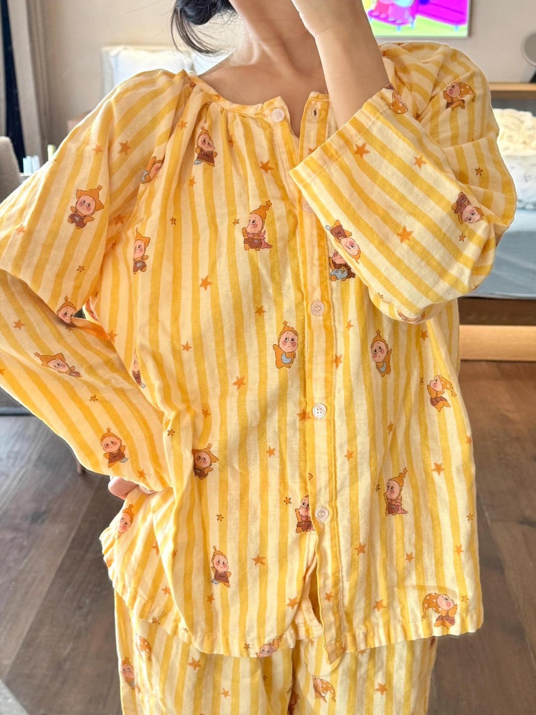 Cotton pajamas, double-layer muslin, long-sleeved
