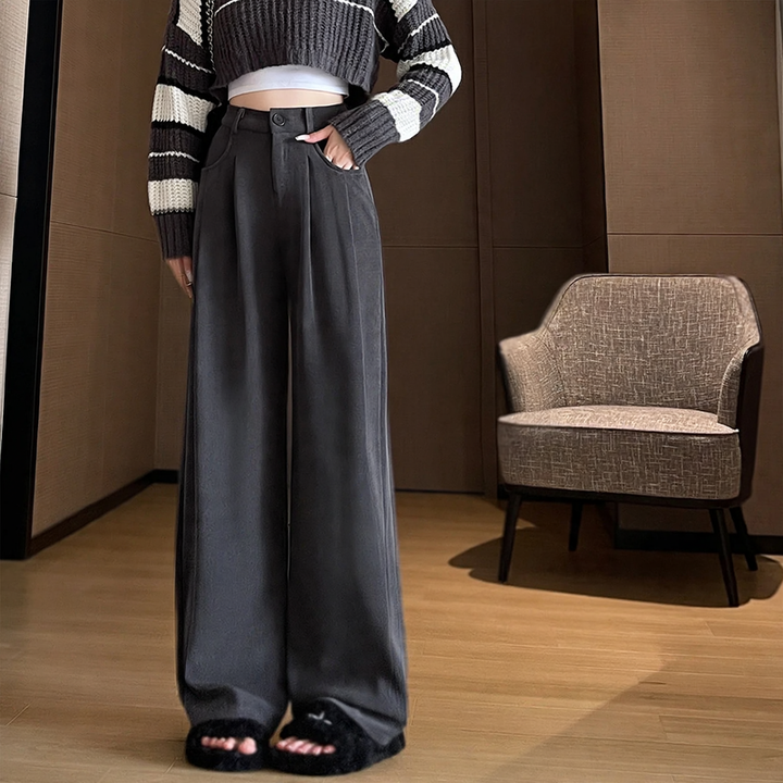 Women’s corduroy trousers, straight cut, lined, for autumn/spring