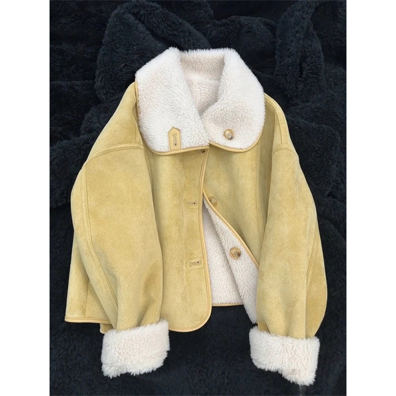 Reversible jacket made of suede imitation with lamb fleece