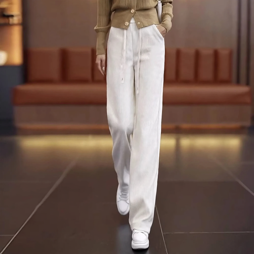 Fleece-lined corduroy trousers, straight fit, elegant