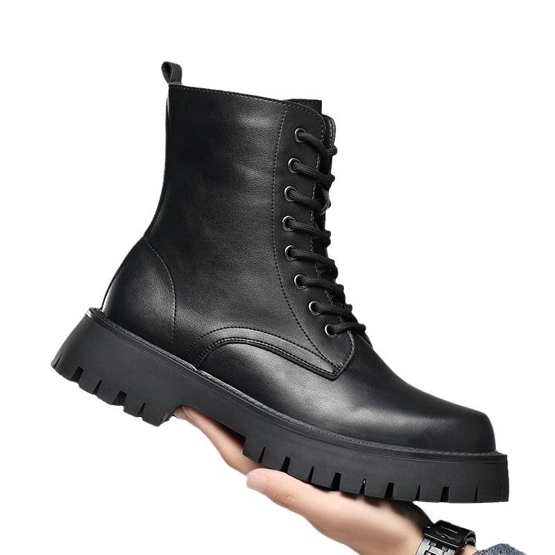 Men's platform boots, lace-up boots, zipper, synthetic leather