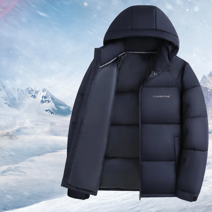 Padded men's quilted jacket, short, with stand-up collar