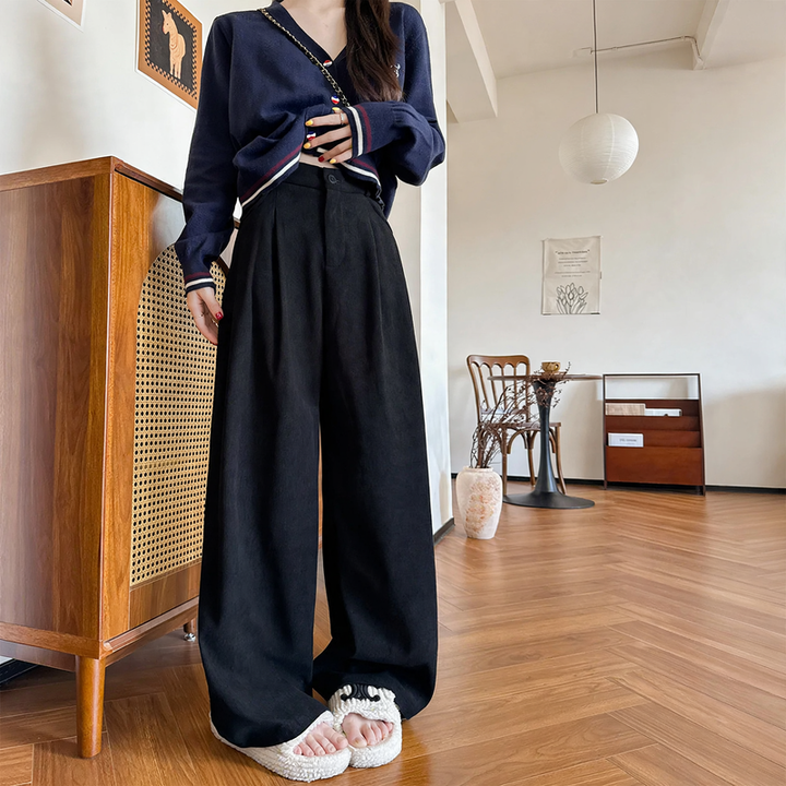 Women's corduroy trousers with wide legs and straight cut