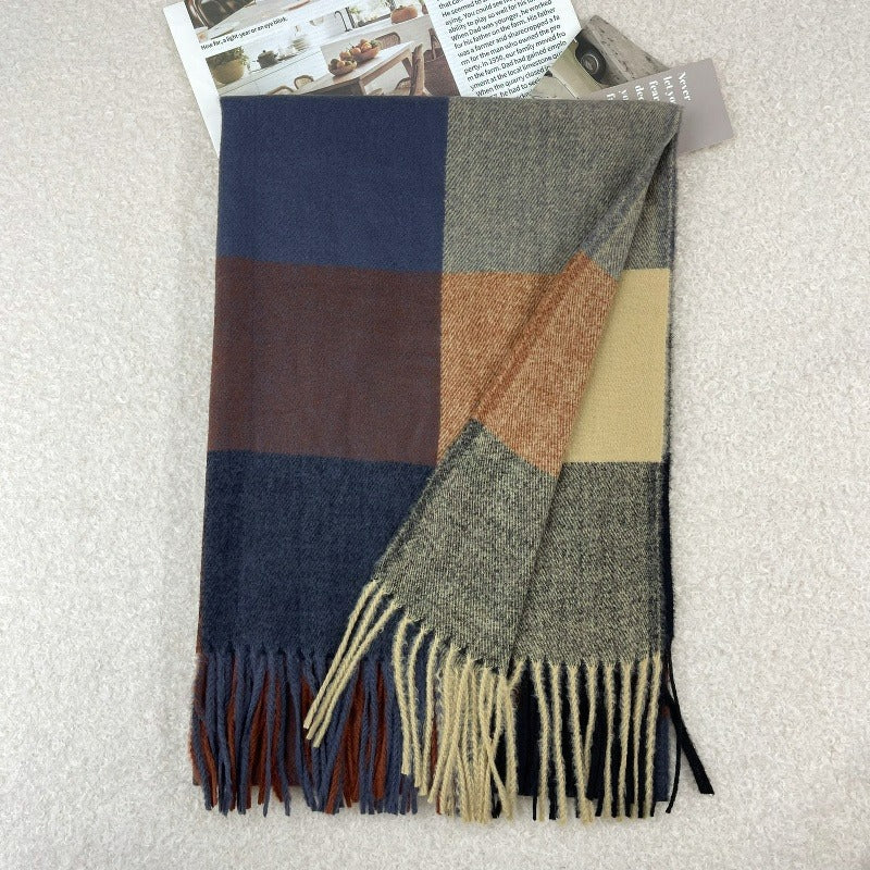 Checked scarf made of cashmere imitation, 65x180cm