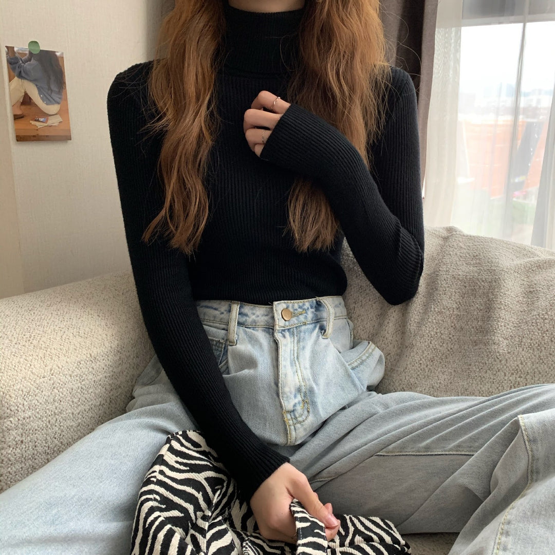 Classic women's knit pullover with roll neck