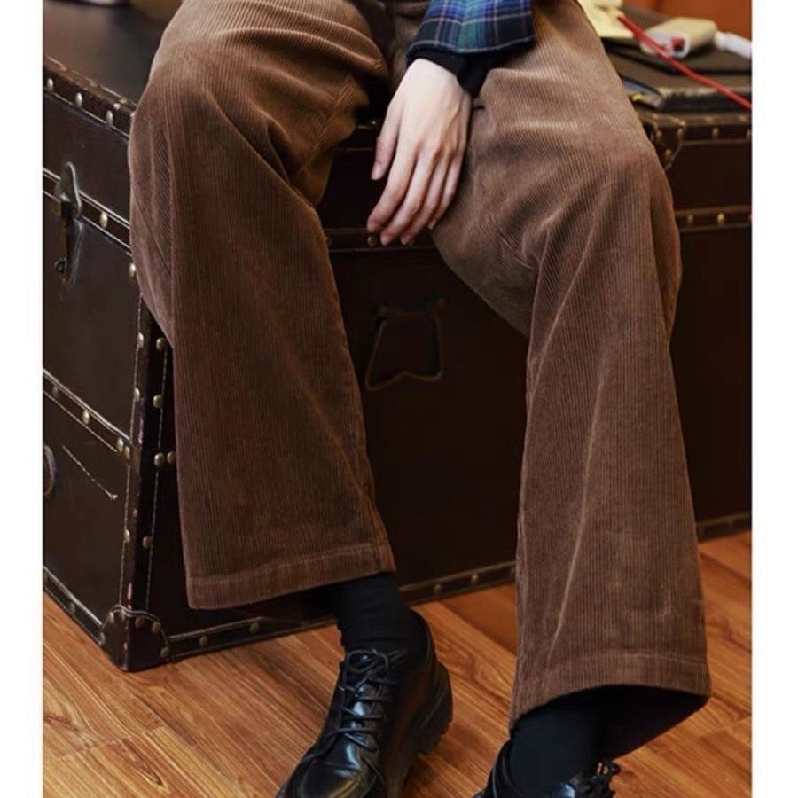 Cord pants with vertical stripe pattern, high waisted
