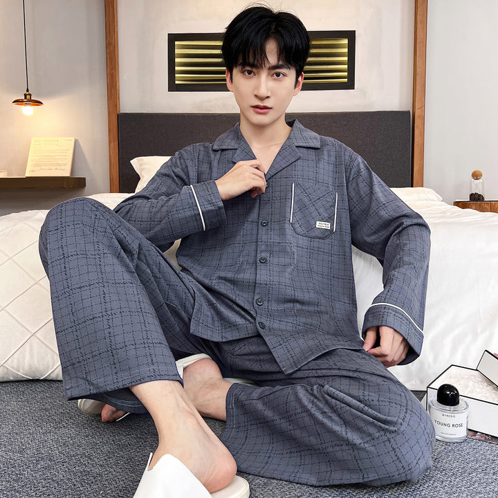 Men's Pajama Set, long-sleeved, with shawl collar