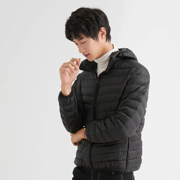Light men's down jacket with hood