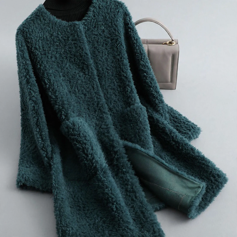 Ladies Sheepskin Coat, mid-length, Granulate Look