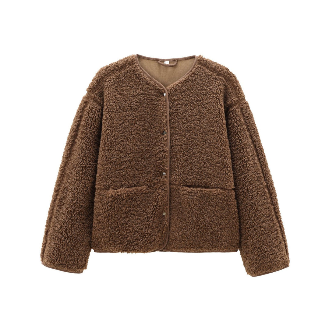 Women's Teddy Fleece Short Jacket, Round Neck
